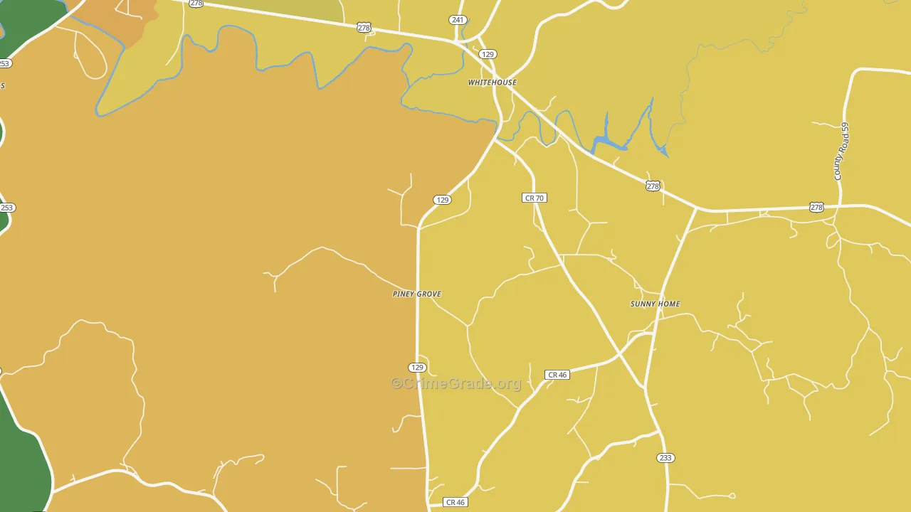 Piney Grove, AL Map of Murder Rates