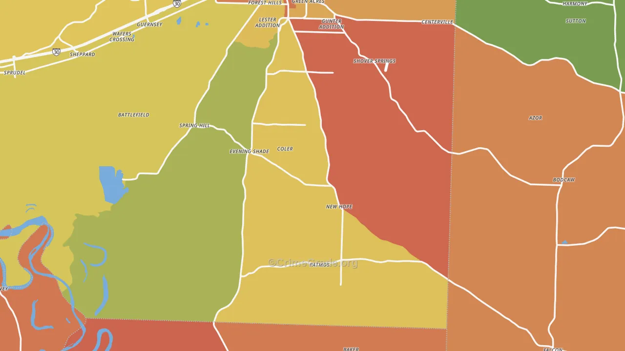 Piney Grove, AR Map of Murder Rates