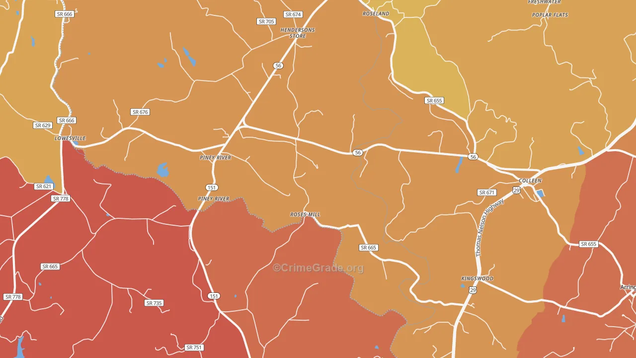 Piney River, VA Map of Murder Rates