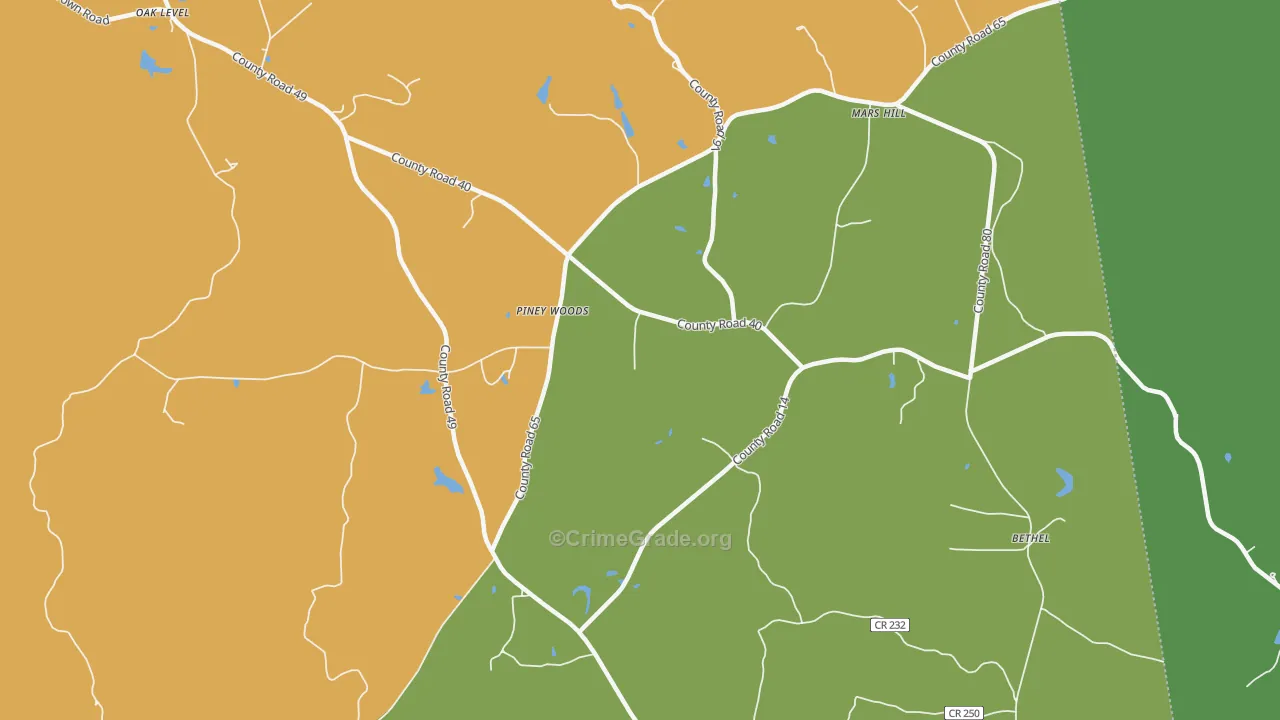 Piney Woods, AL Map of Murder Rates