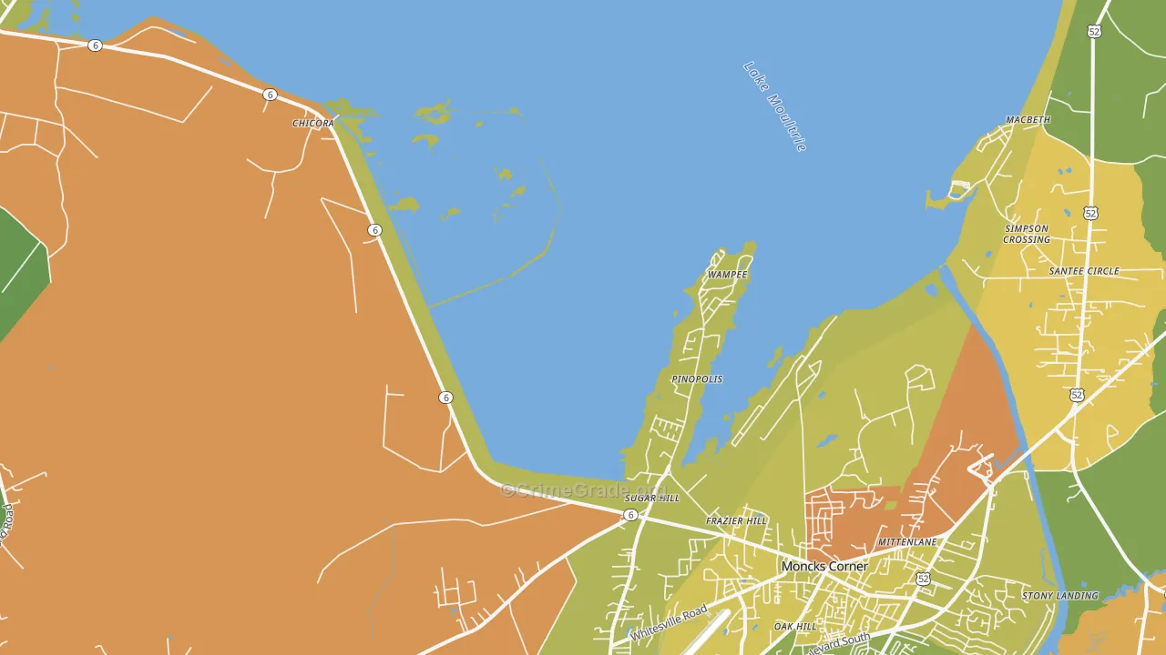 Pinopolis, SC Map of Murder Rates