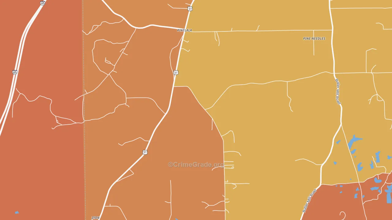 Pintlala, AL Map of Murder Rates