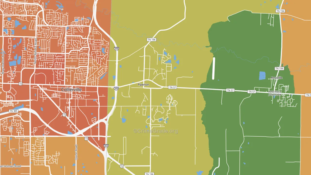 Piperton, TN Map of Murder Rates