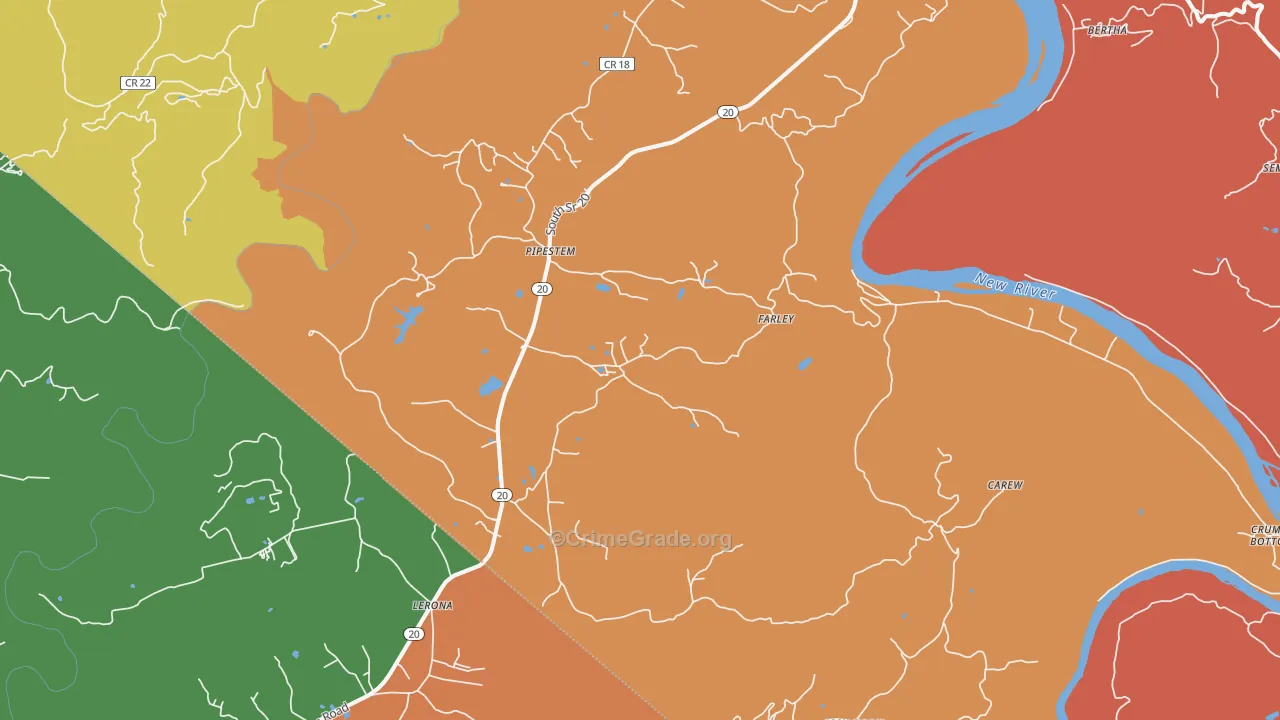 Pipestem, WV Map of Murder Rates