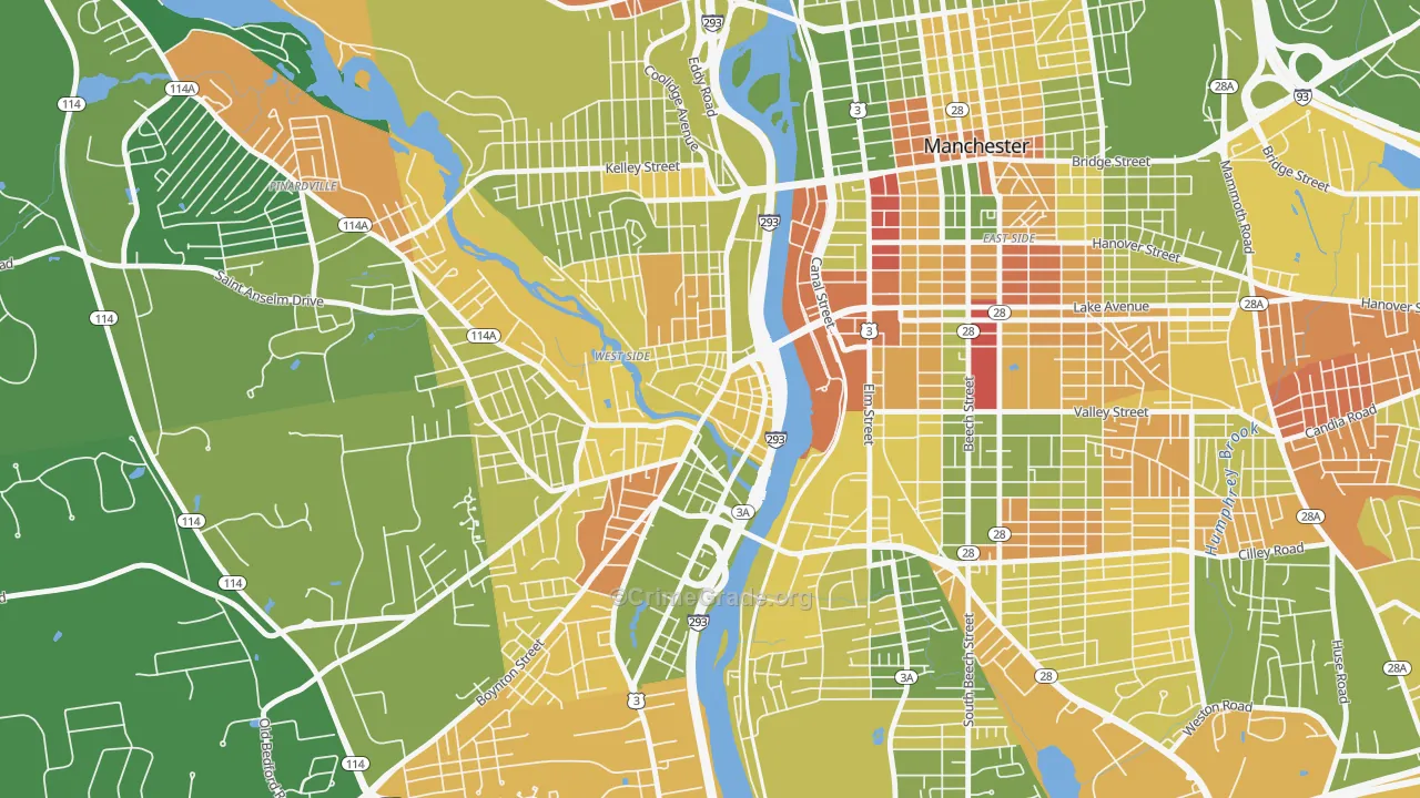 Piscataquog, Manchester, NH Map of Murder Rates