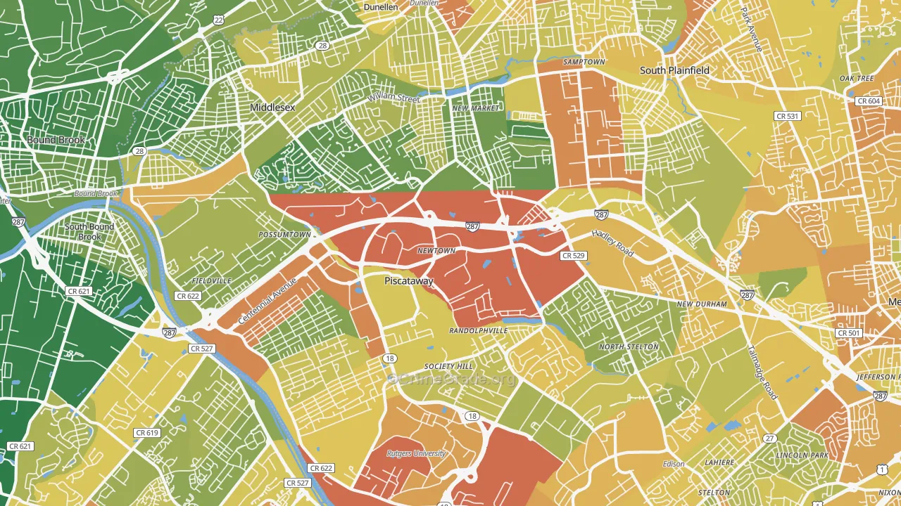 Piscataway, NJ Map of Murder Rates