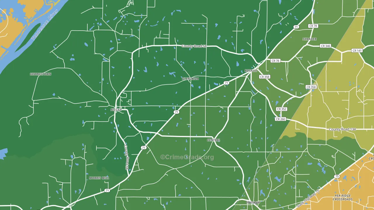 Pisgah, AL Map of Murder Rates