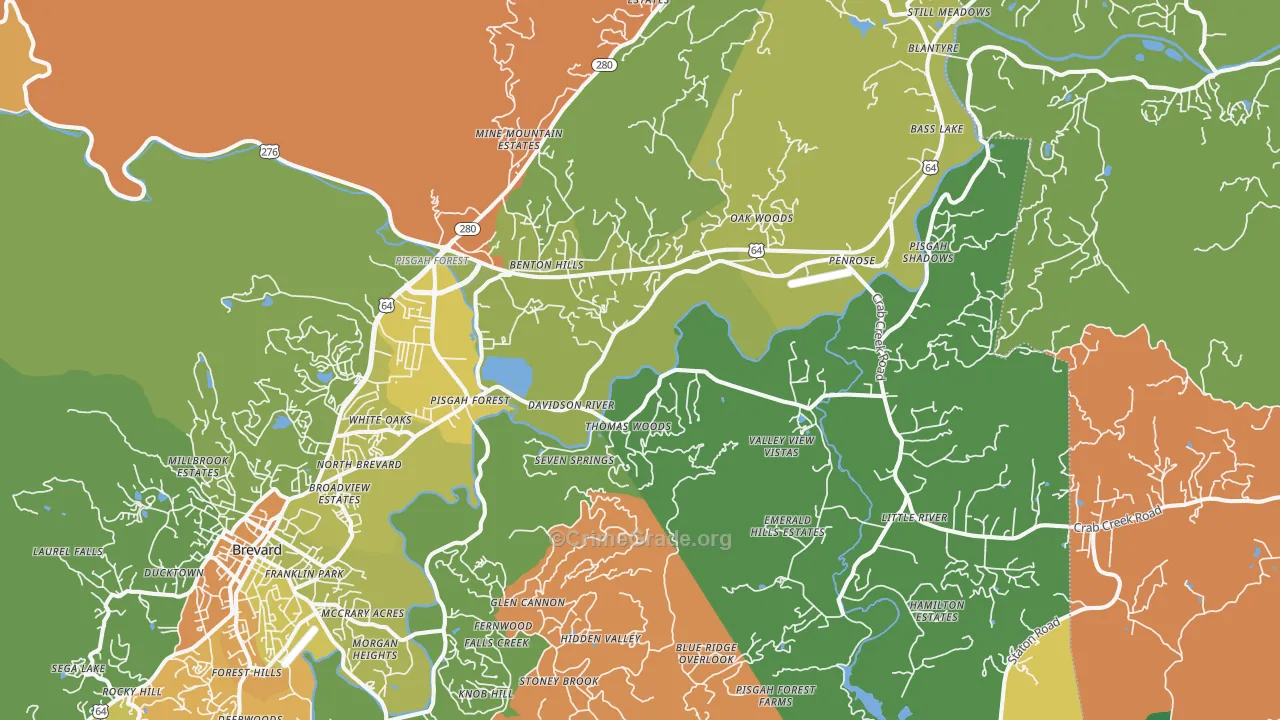 Pisgah Forest, NC Map of Murder Rates
