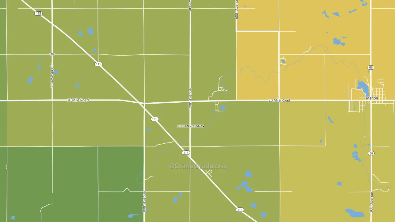 Pisgah Heights, MI Map of Murder Rates