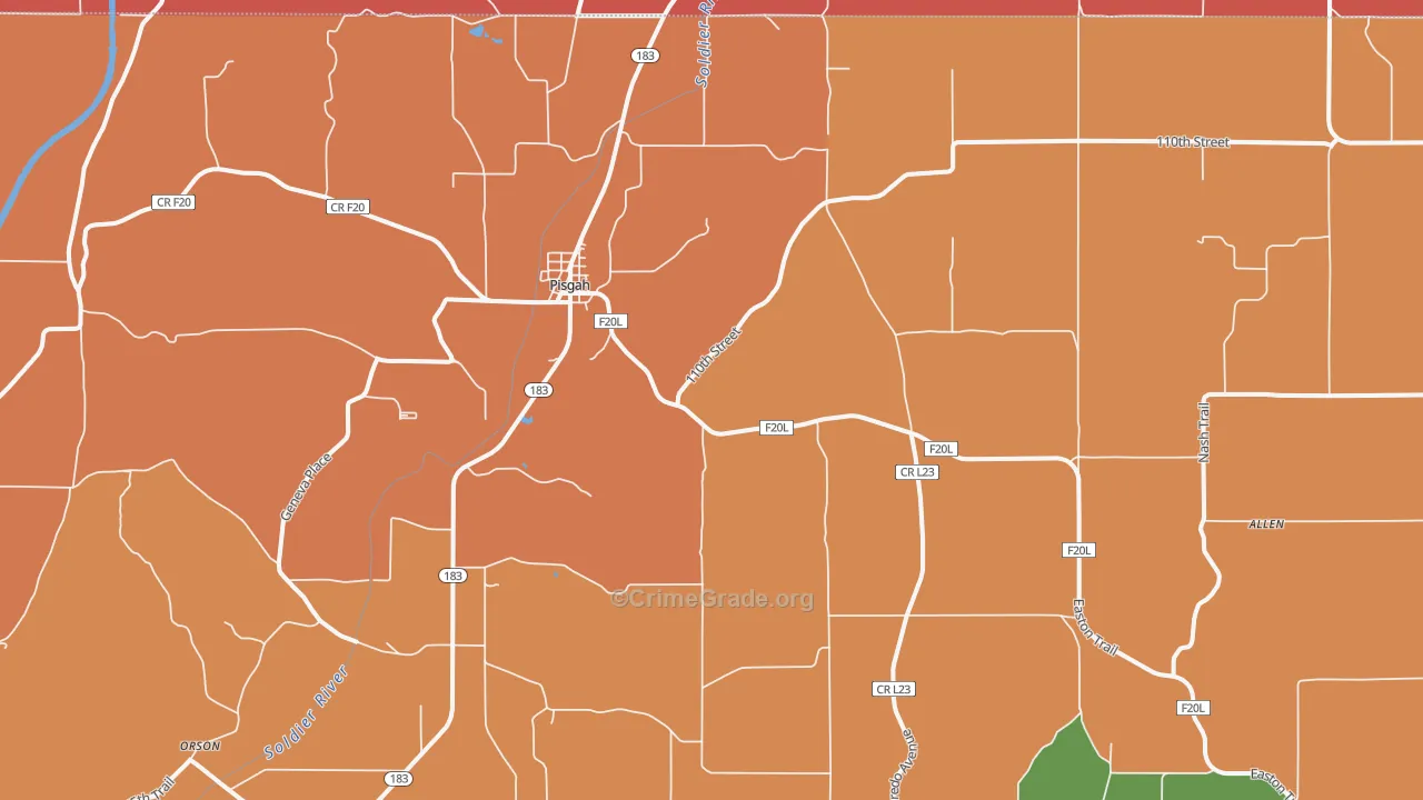 Pisgah, IA Map of Murder Rates