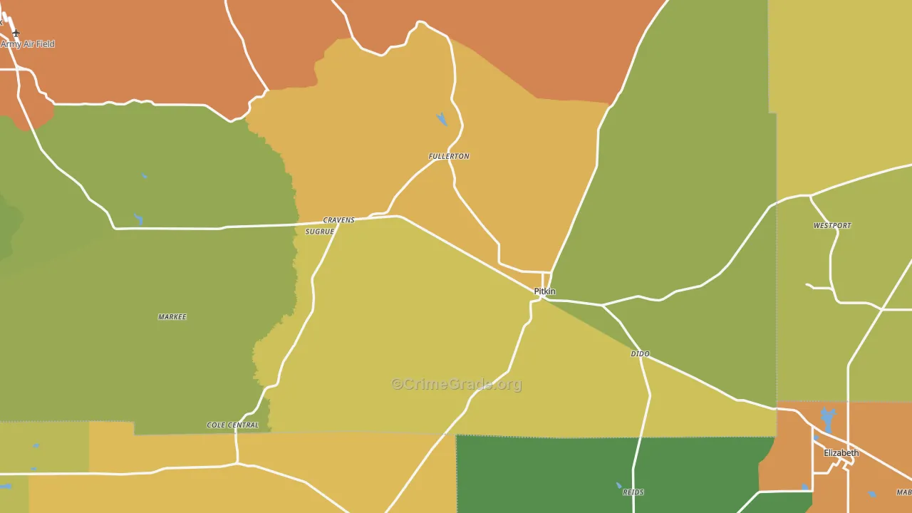 Pitkin, LA Map of Murder Rates