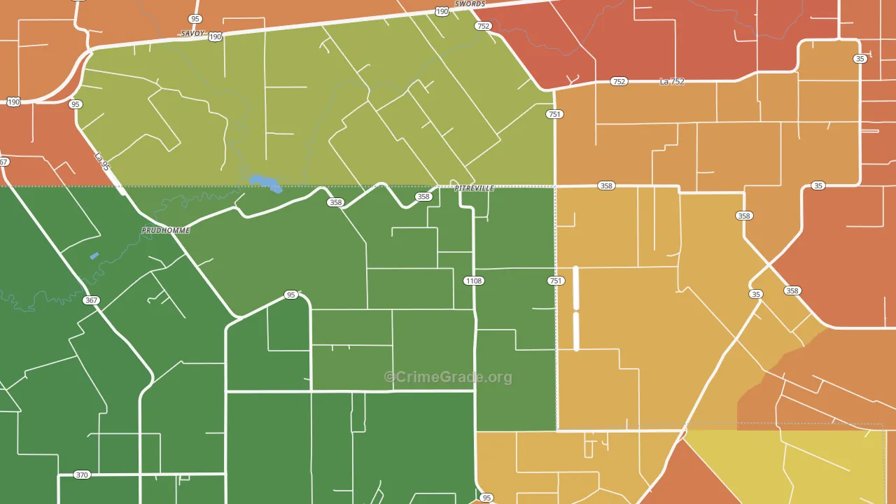 Pitreville, LA Map of Murder Rates