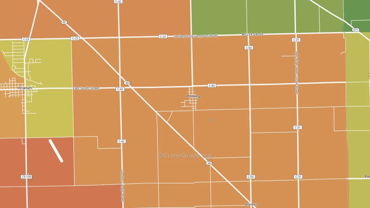 Pitsburg, OH Map of Murder Rates