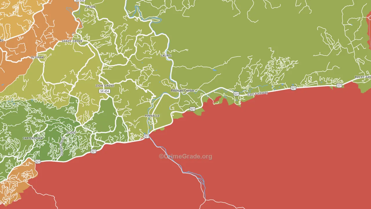 Pittman Center, TN Map of Murder Rates