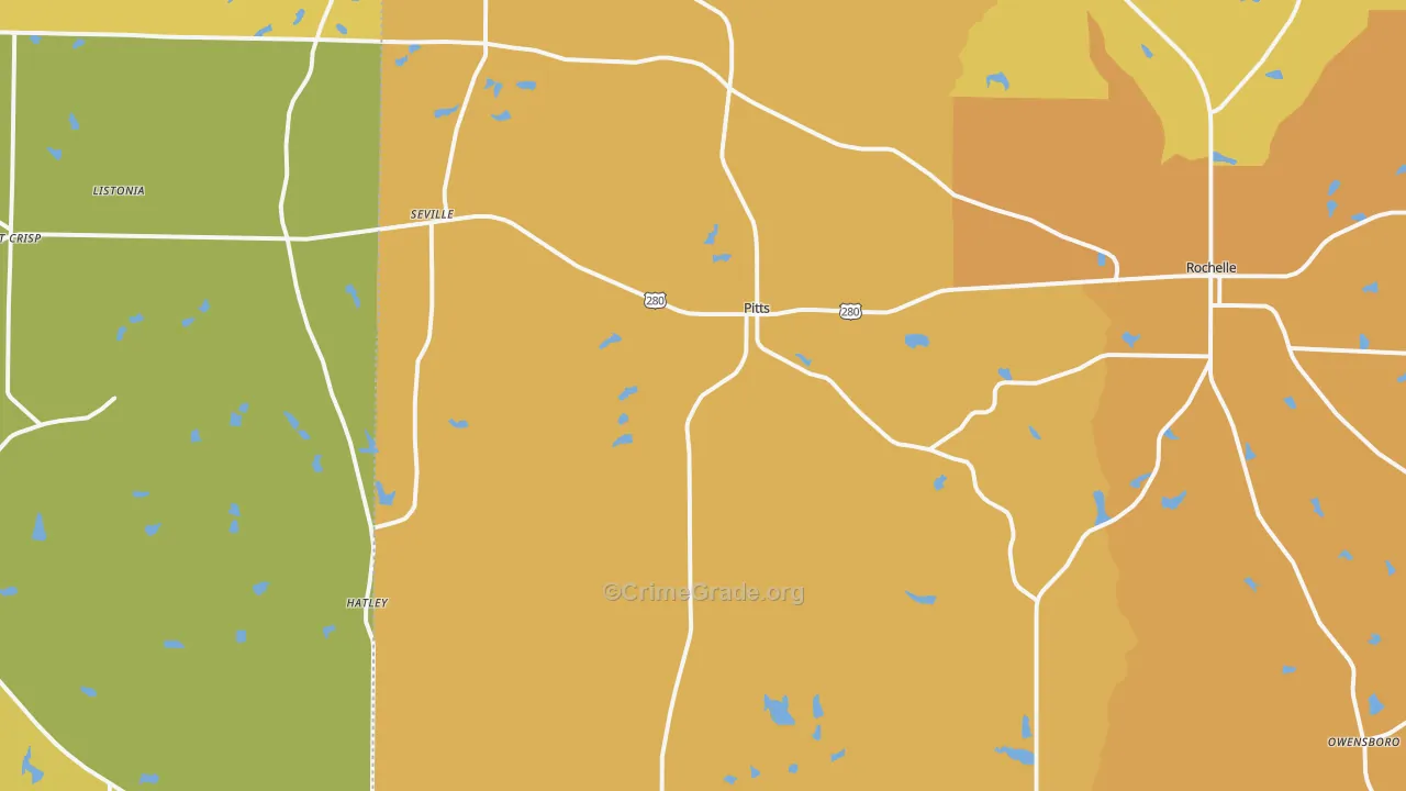 Pitts, GA Map of Murder Rates