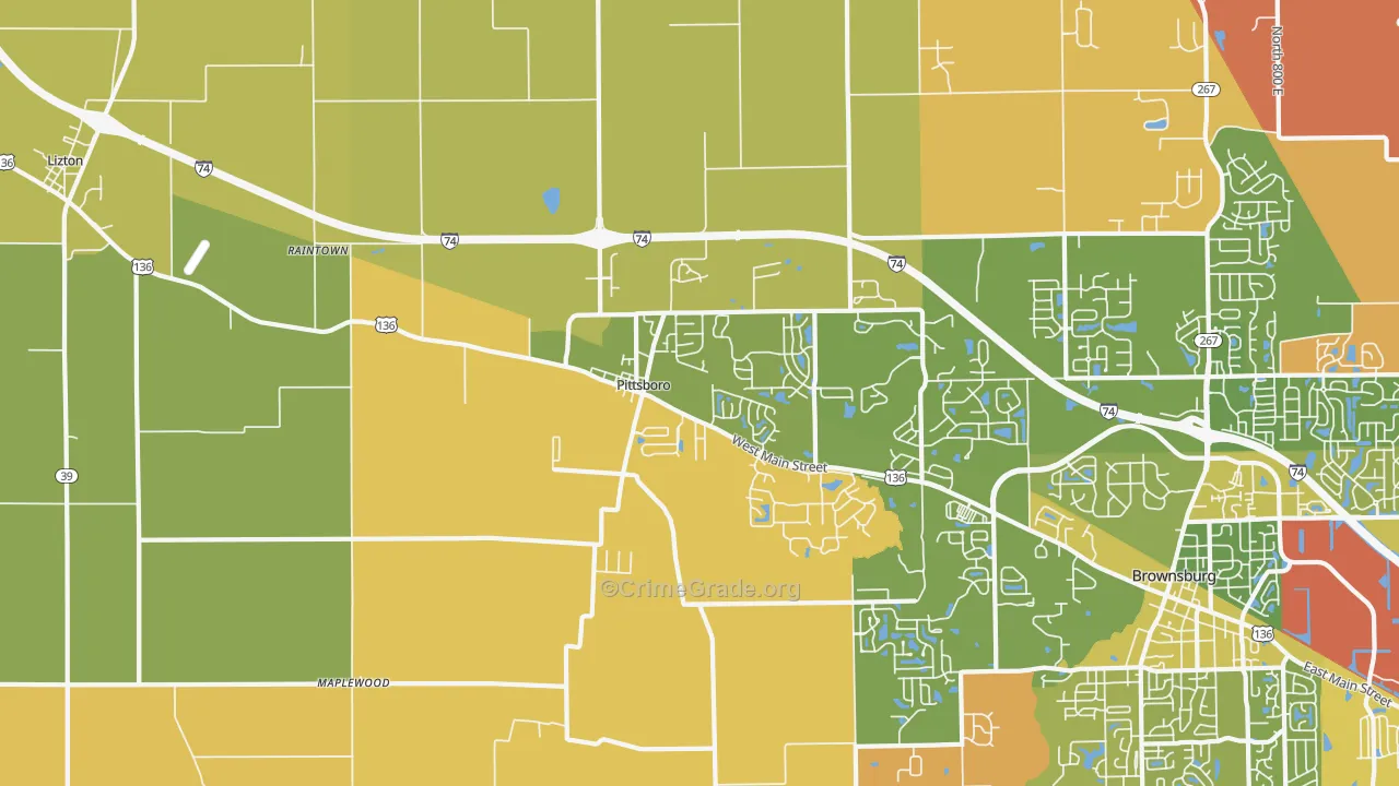 Pittsboro, IN Map of Murder Rates