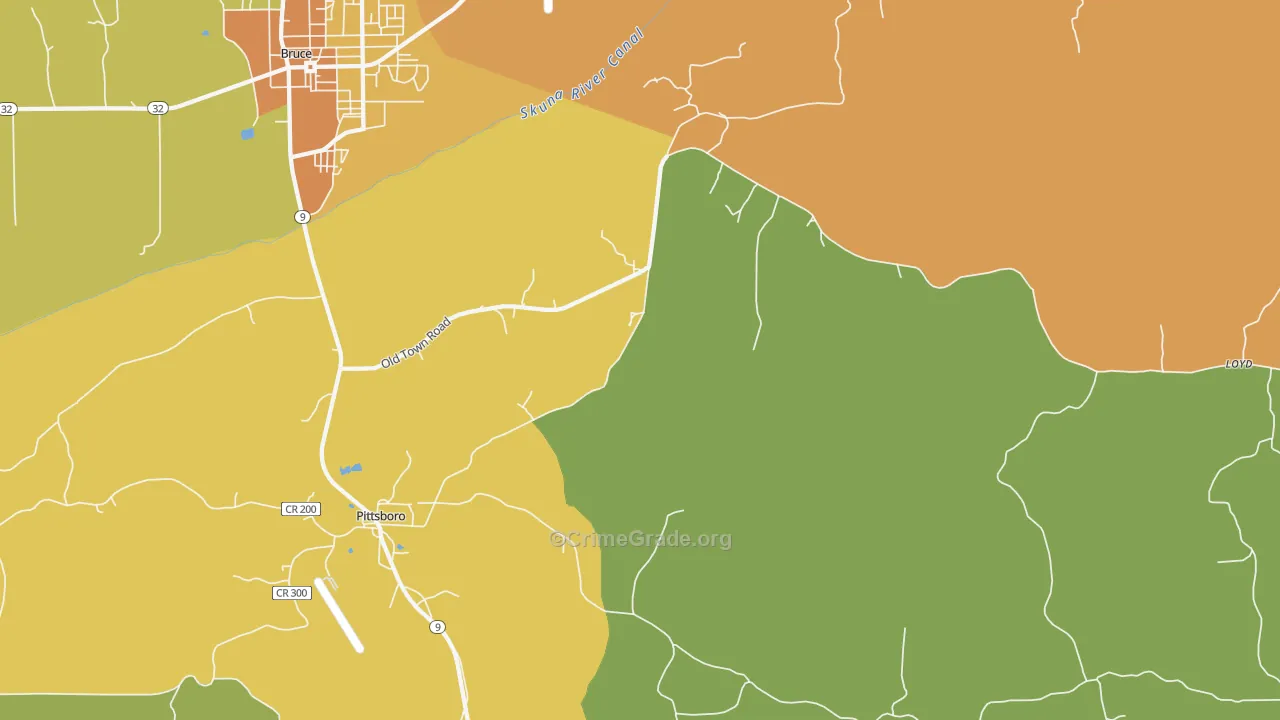 Pittsboro, MS Map of Murder Rates