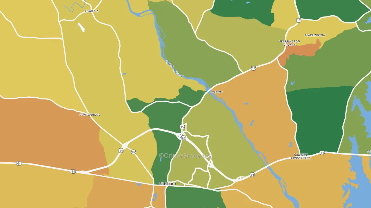 Pittsboro, NC Map of Murder Rates