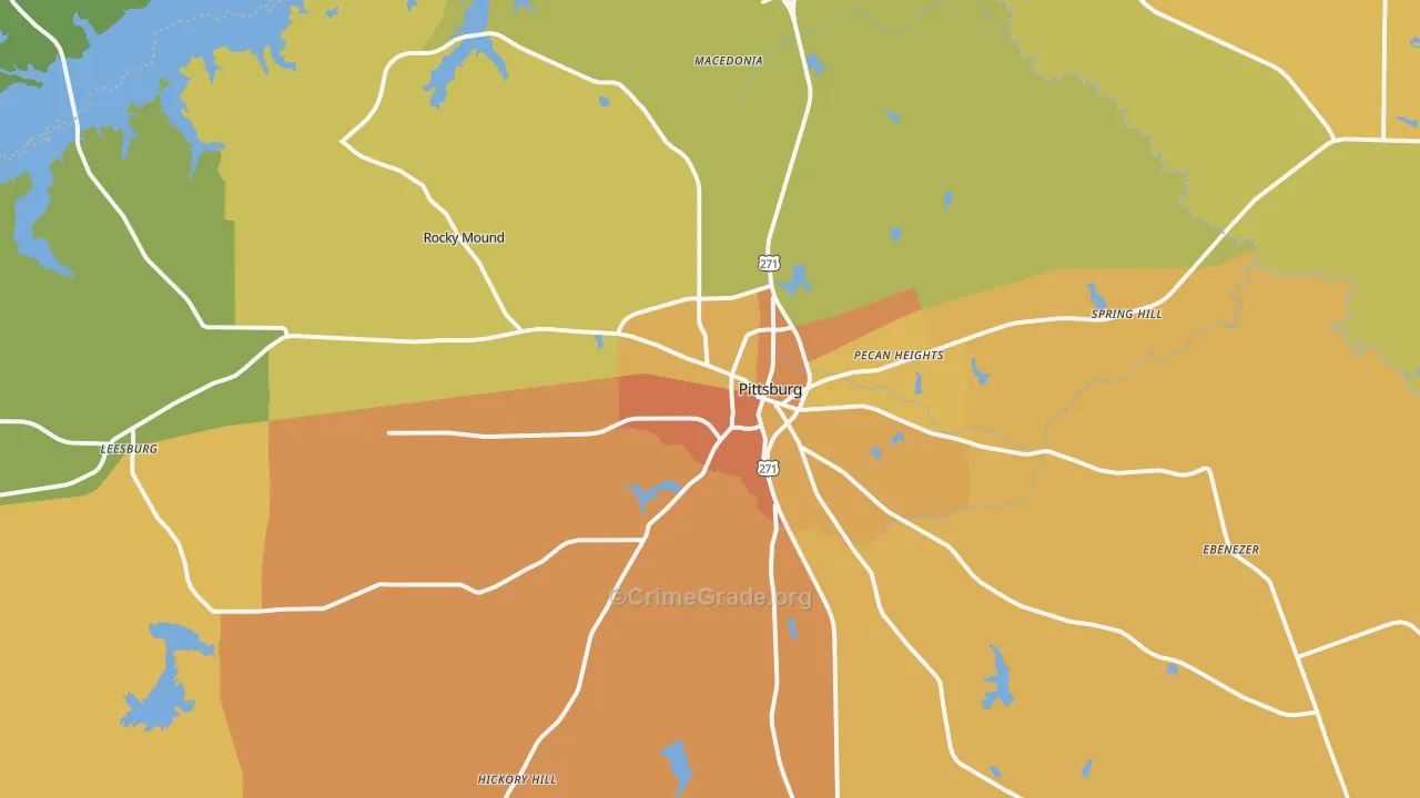 Pittsburg, TX Map of Murder Rates