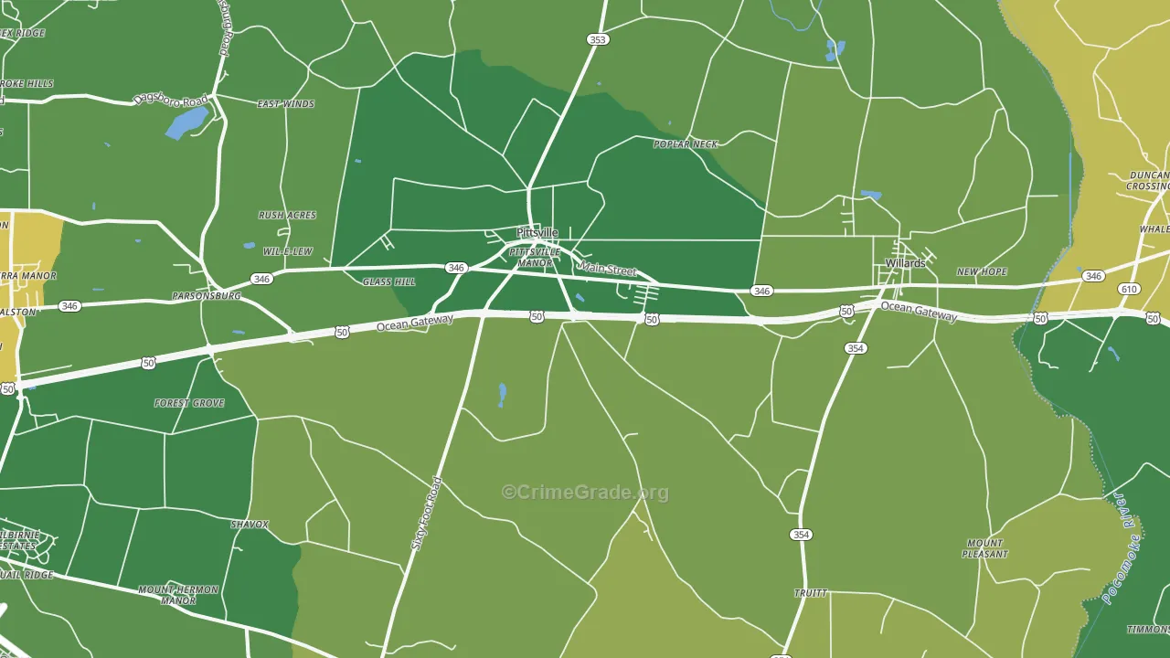 Pittsville, MD Map of Murder Rates