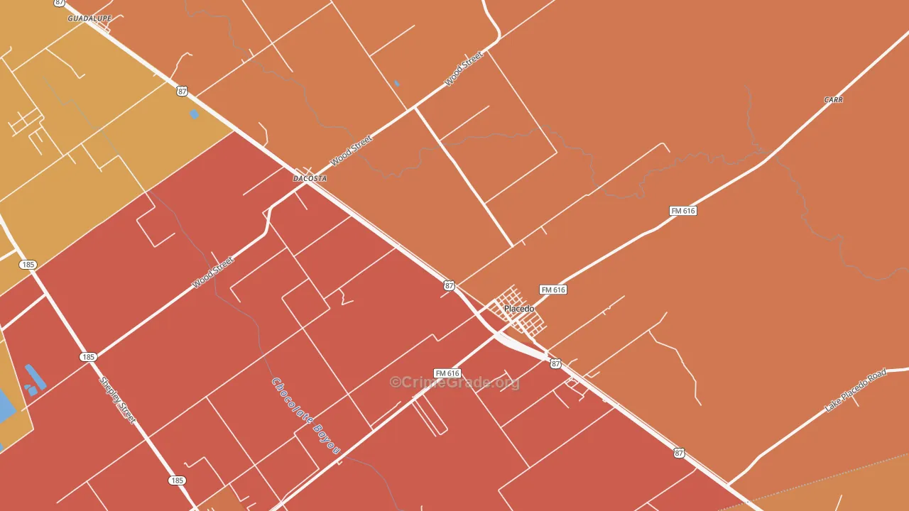 Placedo, TX Map of Murder Rates
