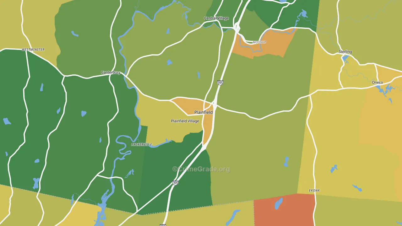 Plainfield, CT Map of Murder Rates