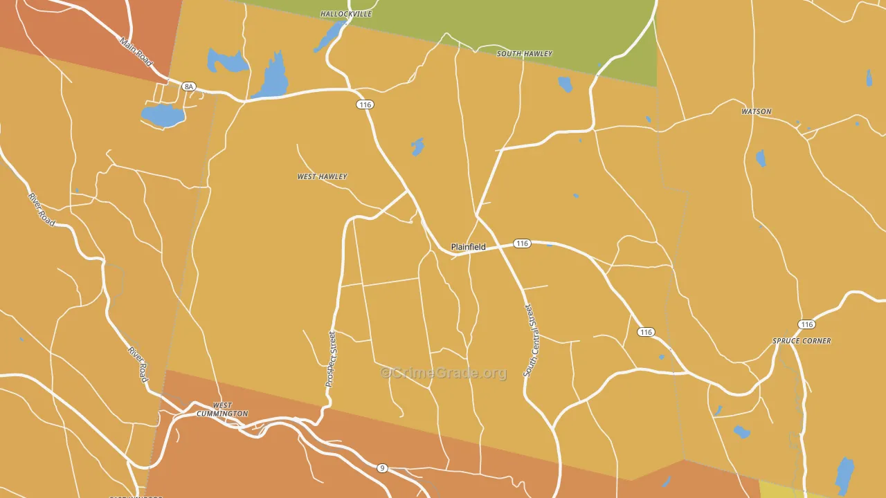 Plainfield, MA Map of Murder Rates