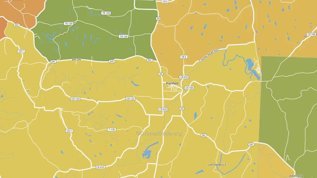 Plainfield, OH Map of Murder Rates