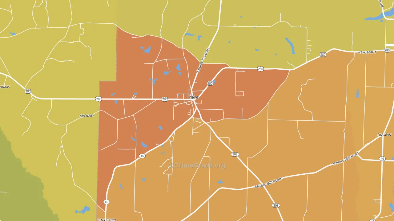 Plains, GA Map of Murder Rates