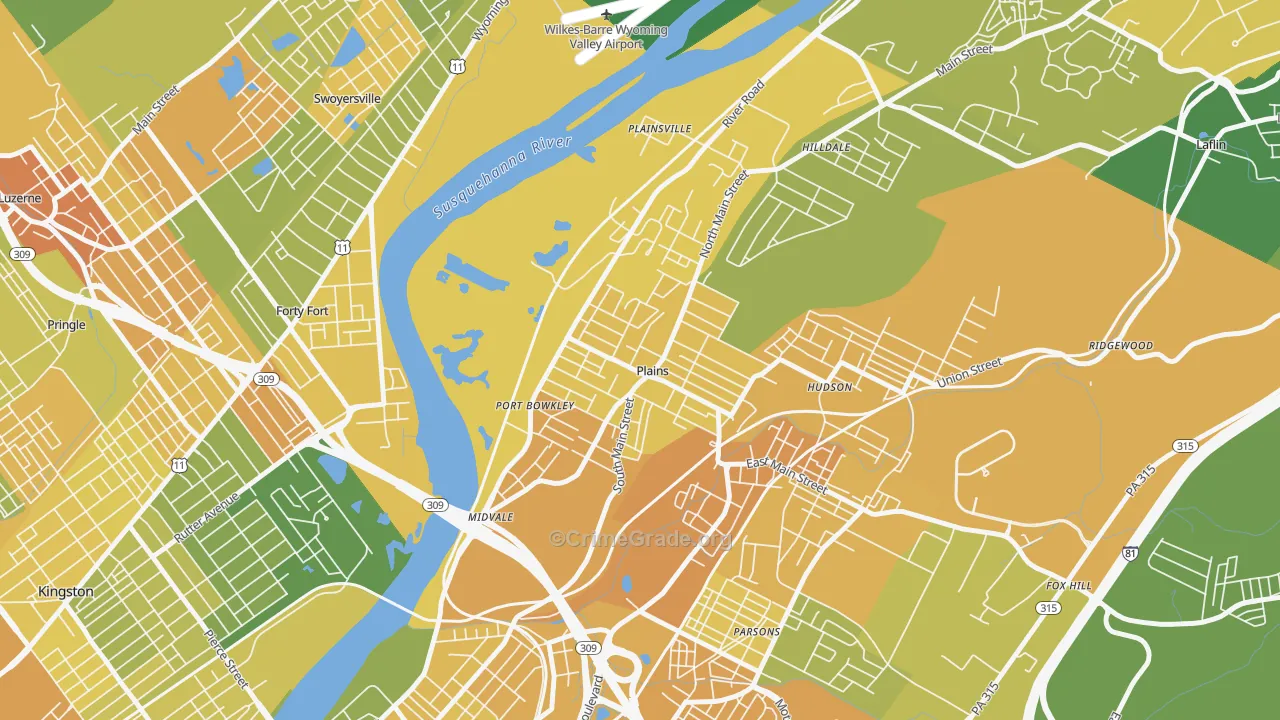 Plains, PA Map of Murder Rates