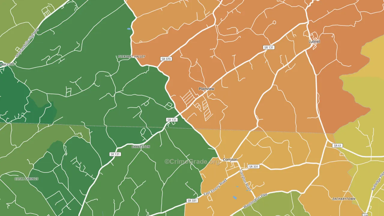 Plainview, TN Map of Murder Rates