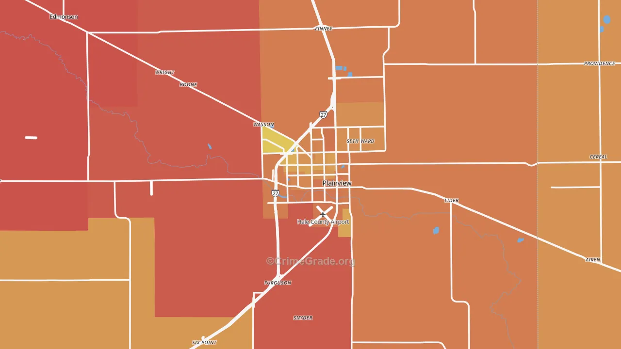 Plainview, TX Map of Murder Rates