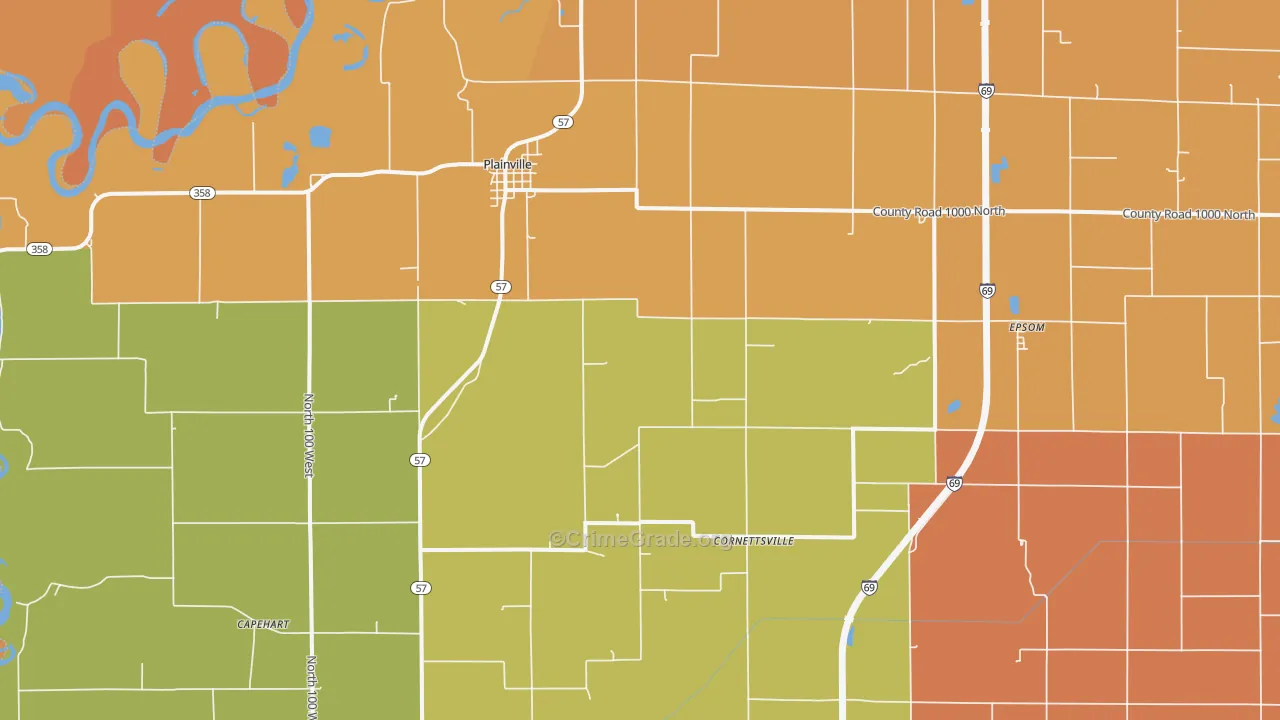 Plainville, IN Map of Murder Rates