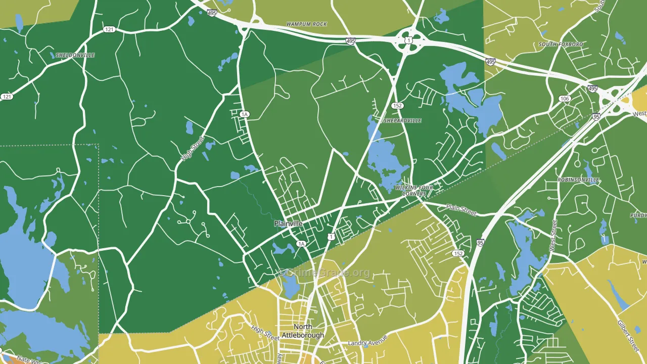 Plainville, MA Map of Murder Rates