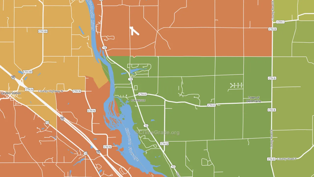 Plainville, WI Map of Murder Rates