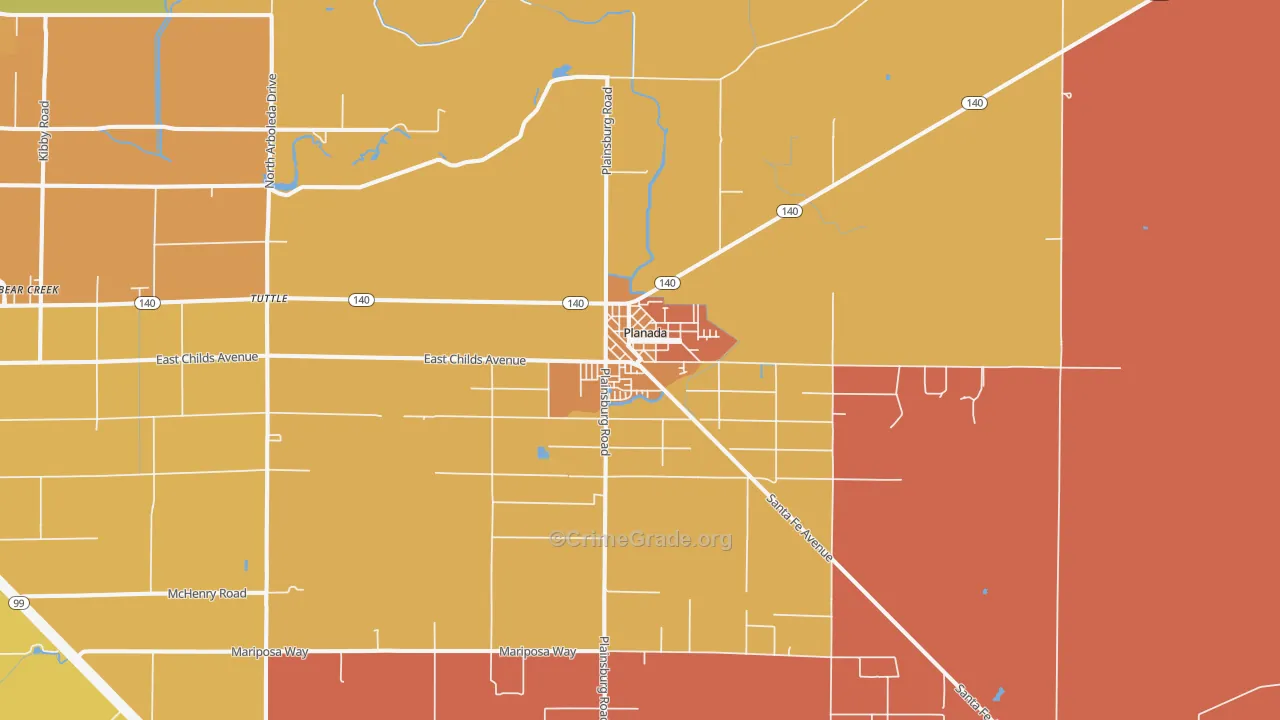 Planada, CA Map of Murder Rates