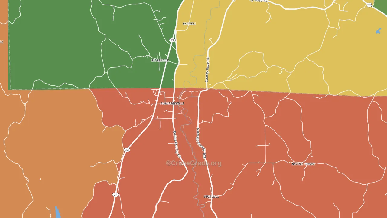 Plantersville, AL Map of Murder Rates