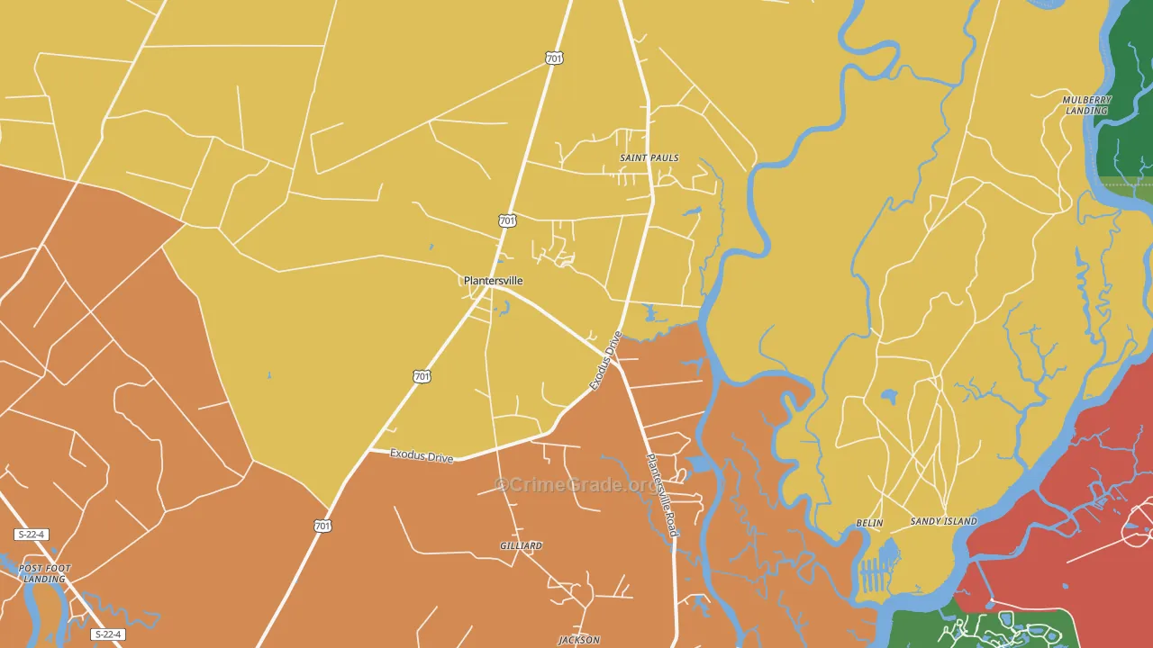 Plantersville, SC Map of Murder Rates