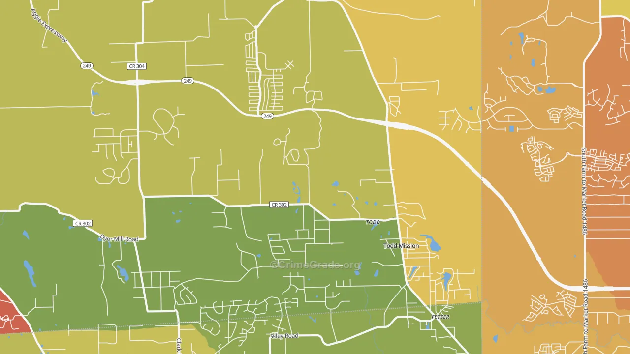 Plantersville, TX Map of Murder Rates