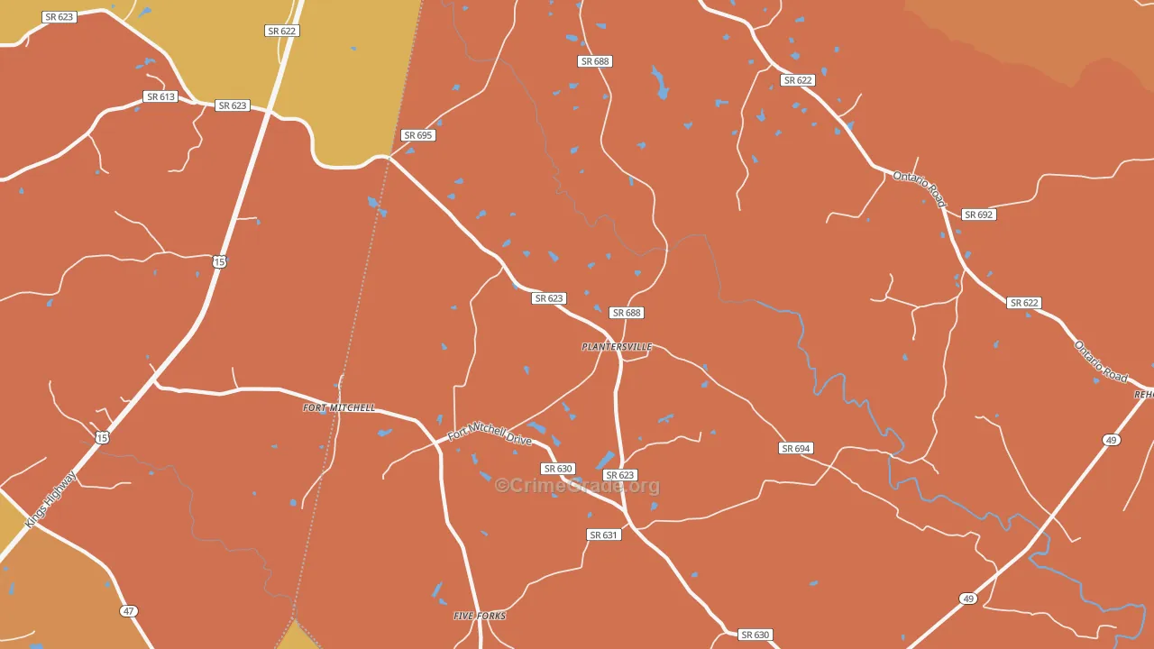 Plantersville, VA Map of Murder Rates