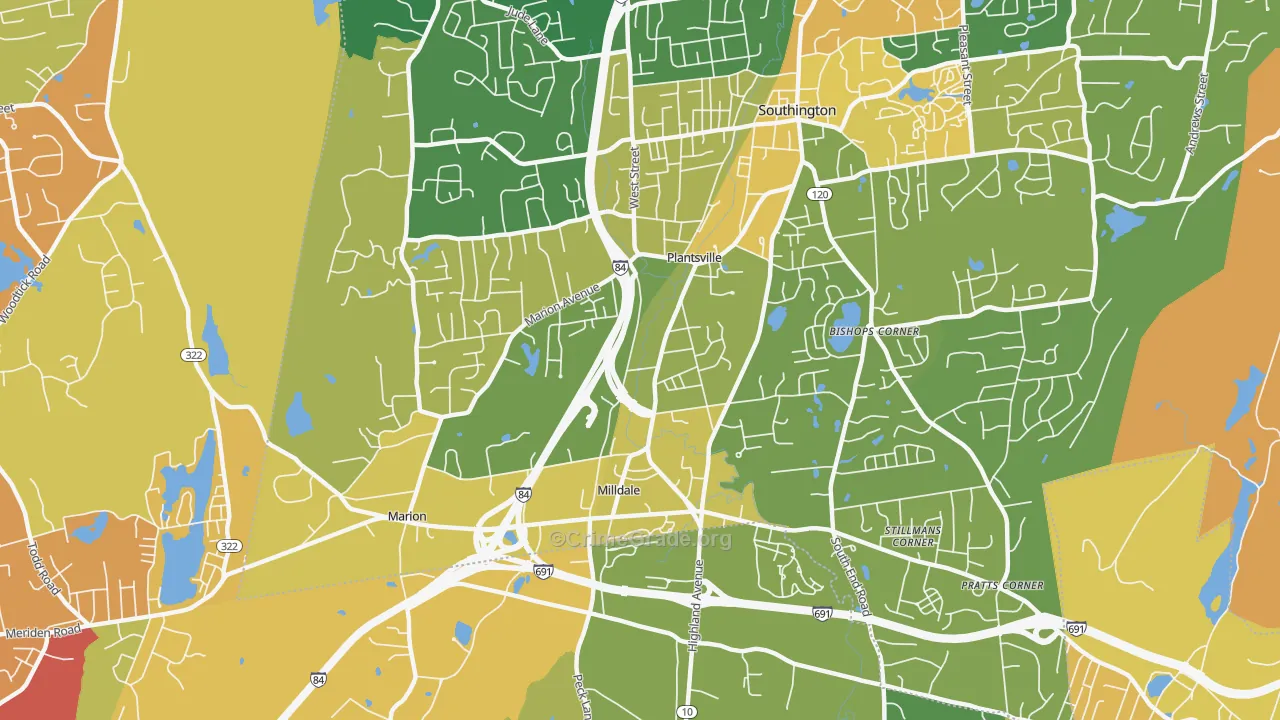 Plantsville, CT Map of Murder Rates