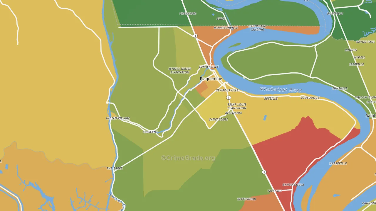 Plaquemine, LA Map of Murder Rates