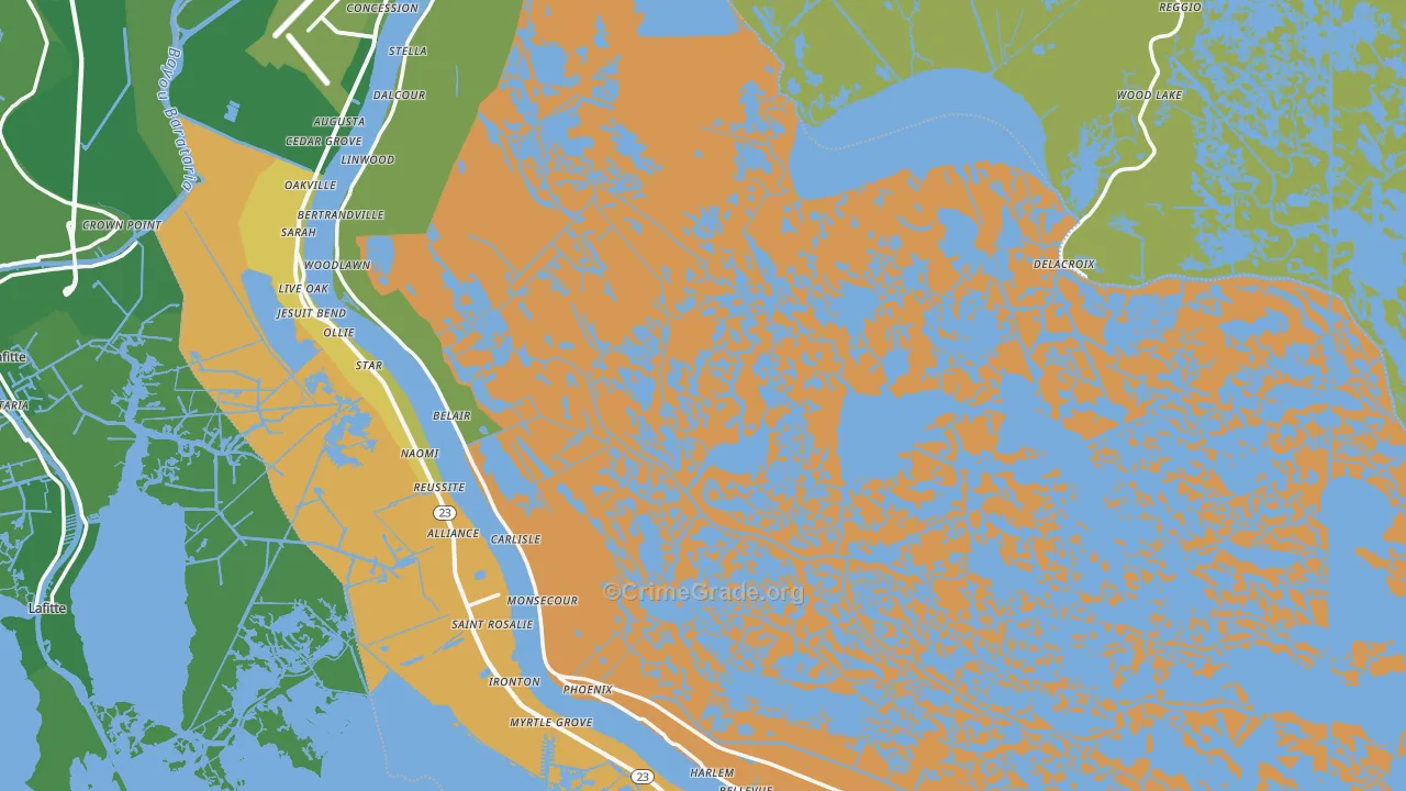 Plaquemines Parish, LA Map of Murder Rates