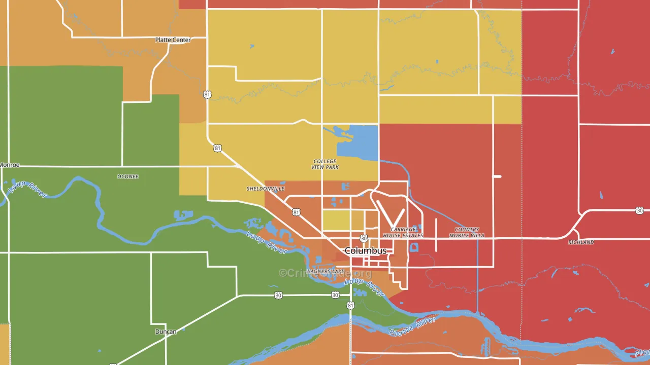 Platte County, NE Map of Murder Rates
