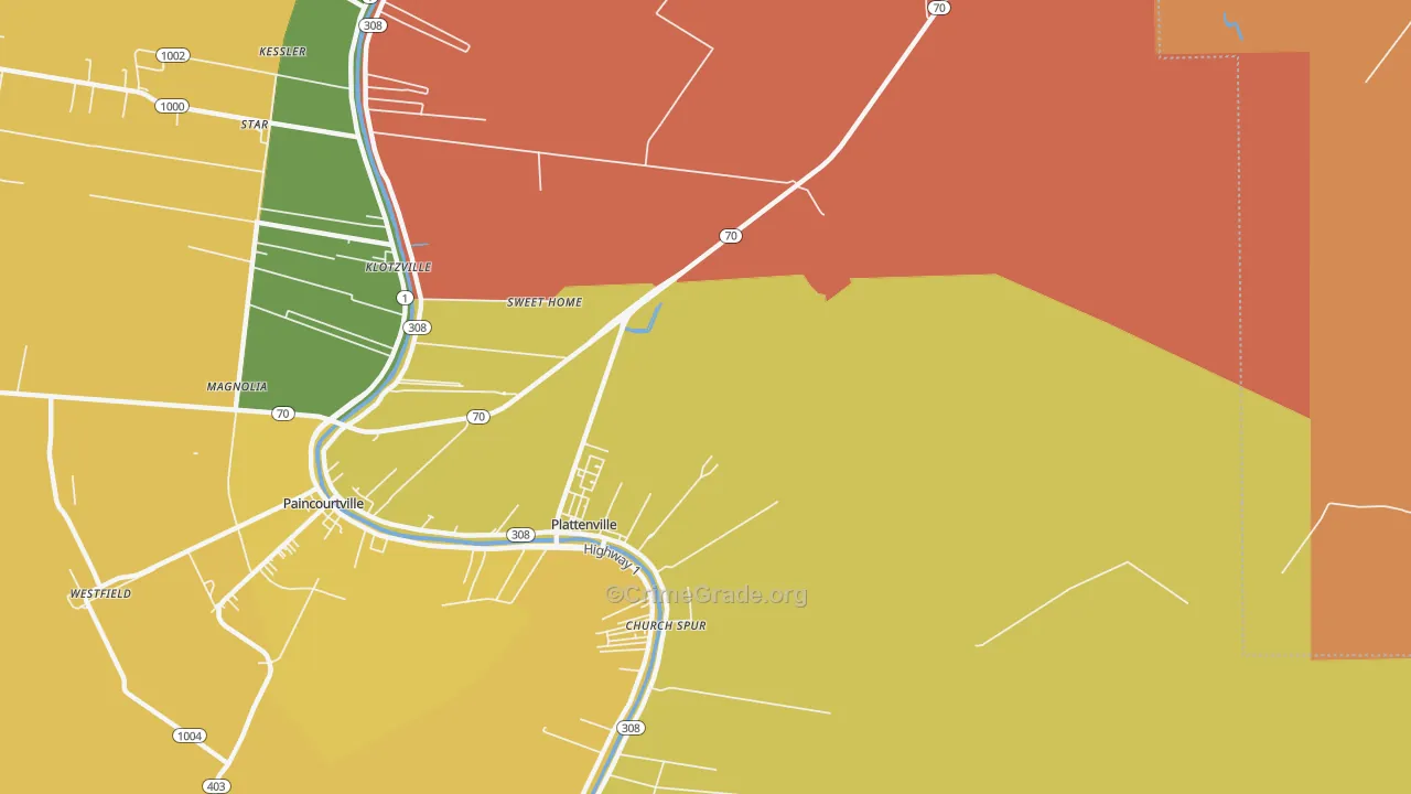 Plattenville, LA Map of Murder Rates