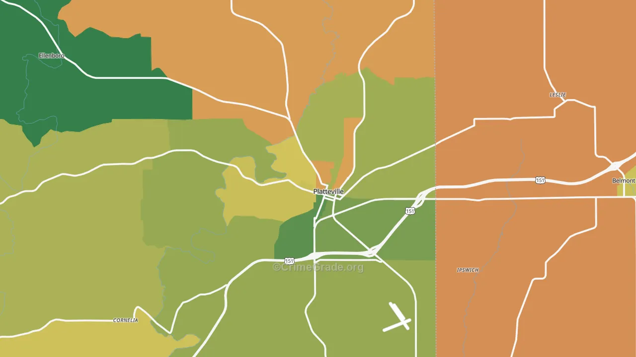 Platteville, WI Map of Murder Rates