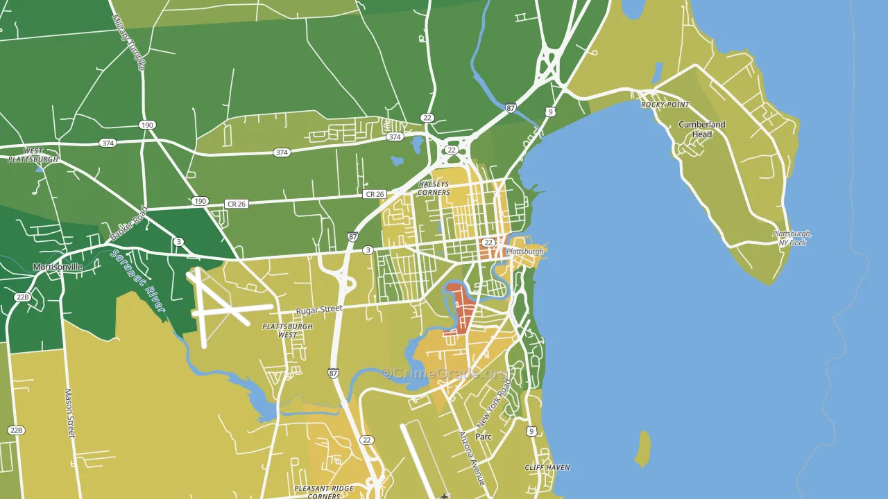 Plattsburgh, NY Map of Murder Rates