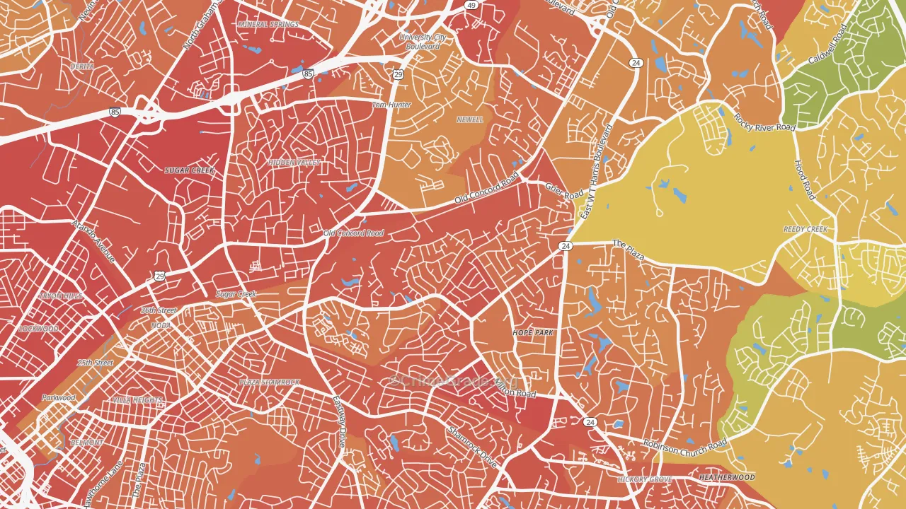 Plaza-Eastway, Charlotte, NC Map of Murder Rates