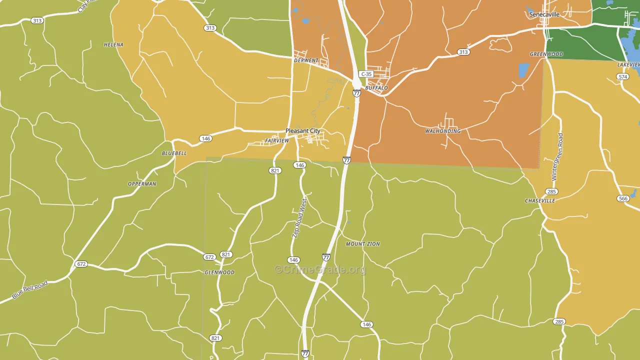 Pleasant City, OH Map of Murder Rates