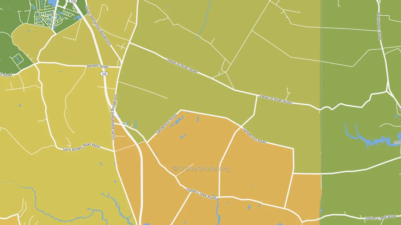 Pleasant Grove East, Chesapeake, VA Map of Murder Rates